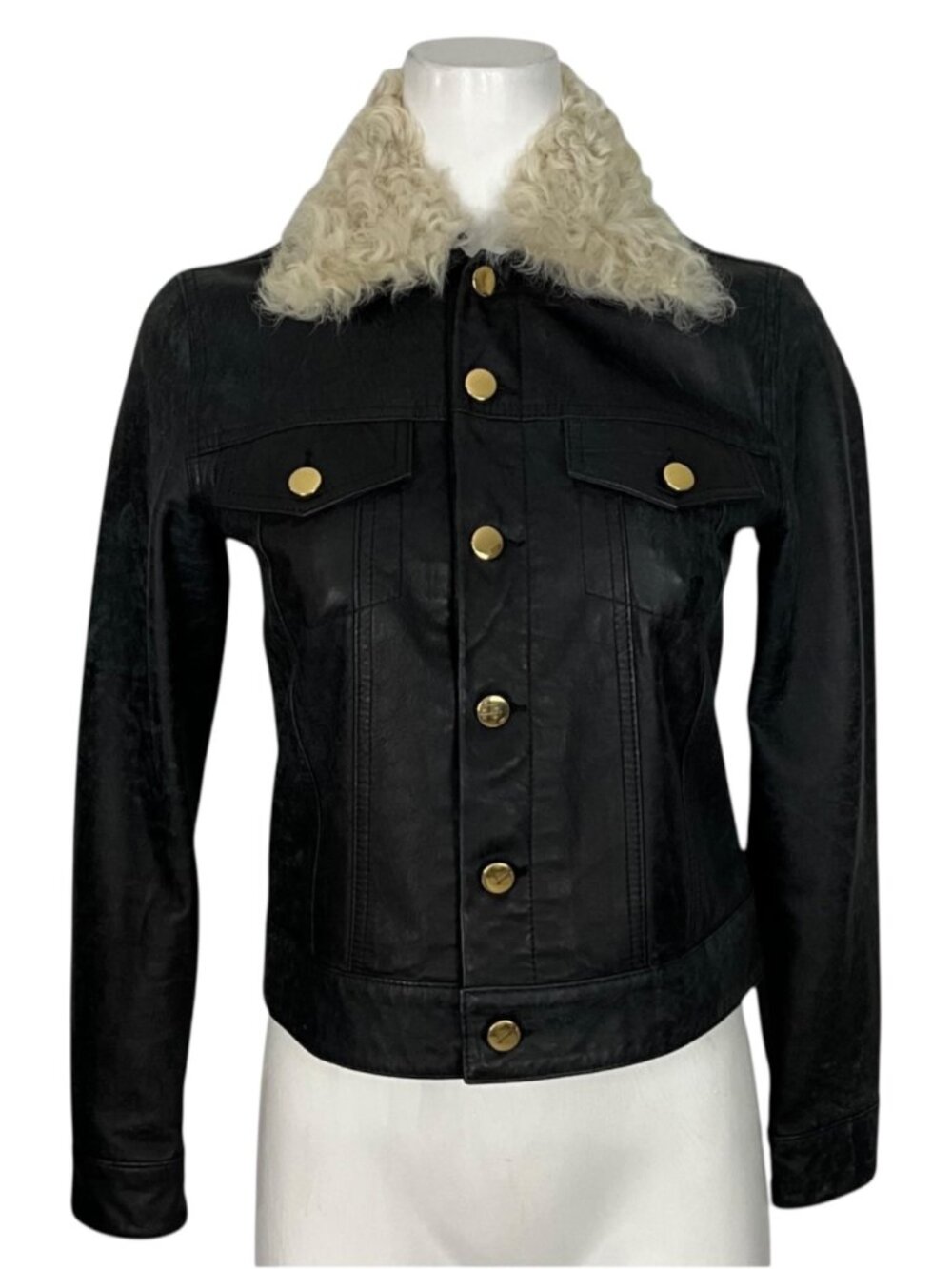 Derek Lam 10 Crosby Shearling Collar Leather Jacket 4 Indigo